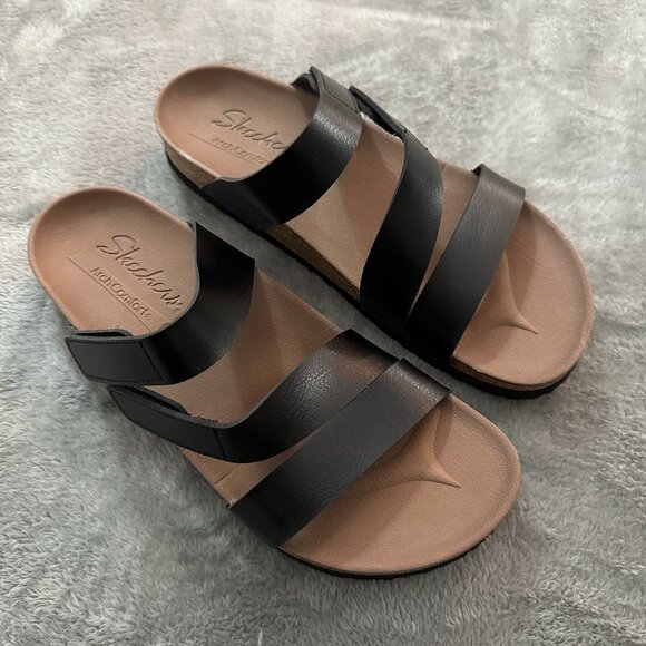 Skechers Arch Comfort Luxe Foam Adjustable Strap Sandals 8 Black Shoes - Picture 1 of 5